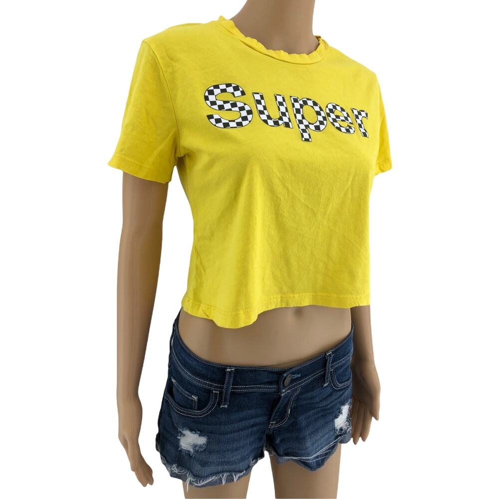 Riot Queen LARGE Y2K Womens Yellow Super Grunge Mallgoth Crop Top Tee Crew Neck